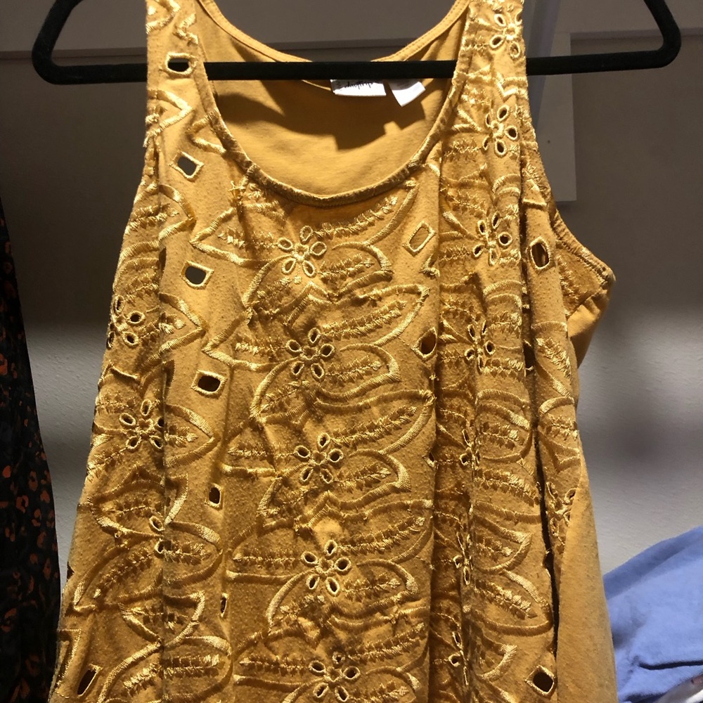 Daytrip Mustard Yellow Eyelet Embroidered Tank Top
